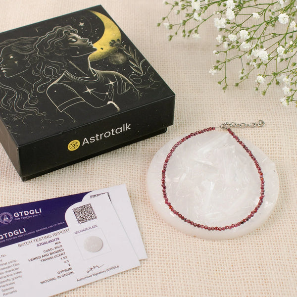 Garnet Anklet with Free Raw Selenite Plate