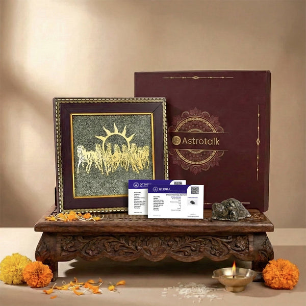 Vastu Shakti Combo – 7 Horses on Pyrite Frame with Pyrite Tortoise