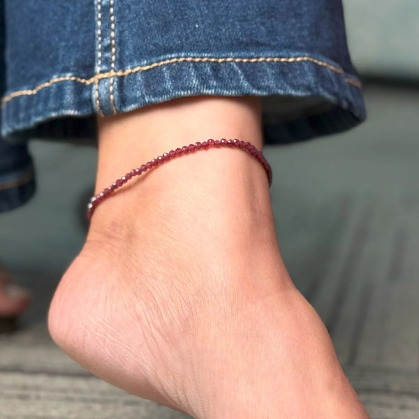 Garnet Anklet with Free Raw Selenite Plate