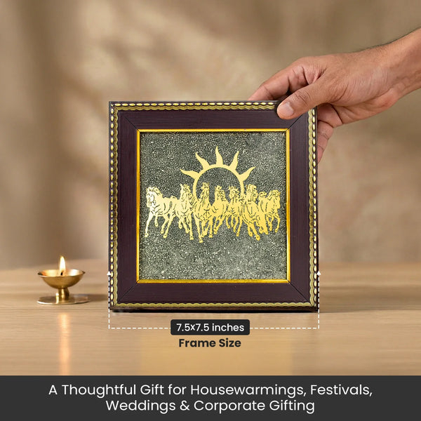 Vastu Shakti Combo – 7 Horses on Pyrite Frame with Pyrite Tortoise