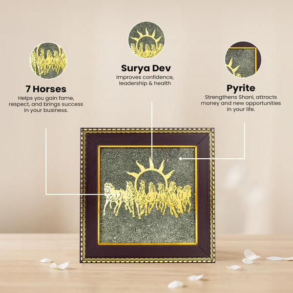 Vastu Shakti Combo – 7 Horses on Pyrite Frame with Pyrite Tortoise
