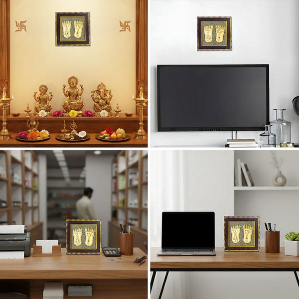 Lakshmi Charan Paduka Frame with FREE Subh Labh Pyrite Frame